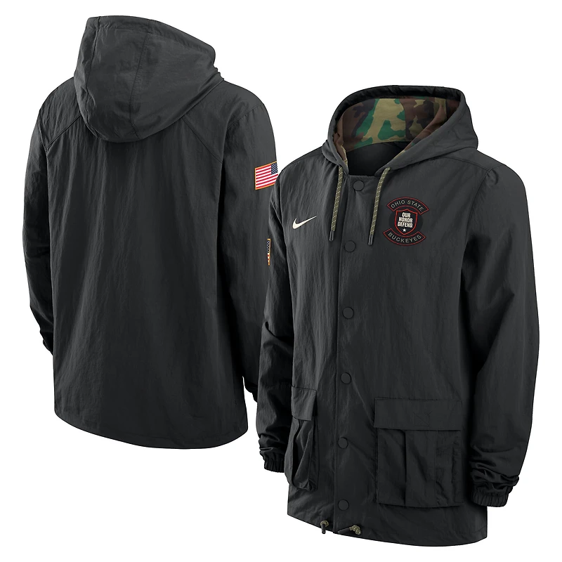 Veste Nike noire à boutons-pression pour homme Ohio State Buckeyes 2025 NCAA Military Appreciation