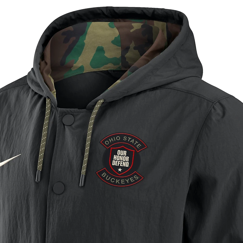 Veste Nike noire à boutons-pression pour homme Ohio State Buckeyes 2025 NCAA Military Appreciation