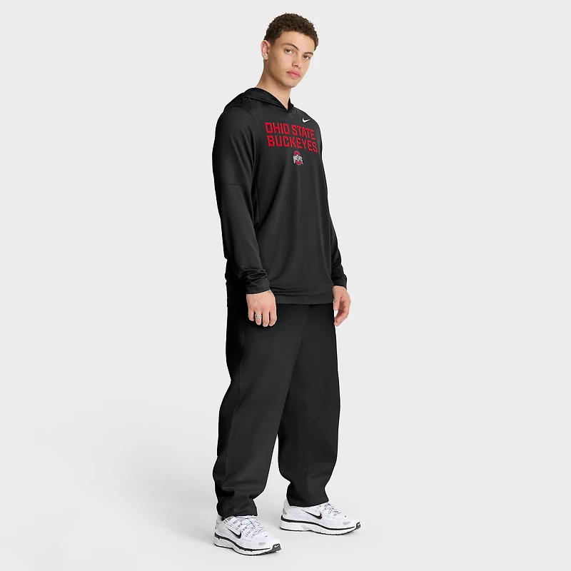 Men's Nike Black Ohio State Buckeyes 2025 Sideline Dri-FIT Long Sleeve Hoodie T-Shirt
