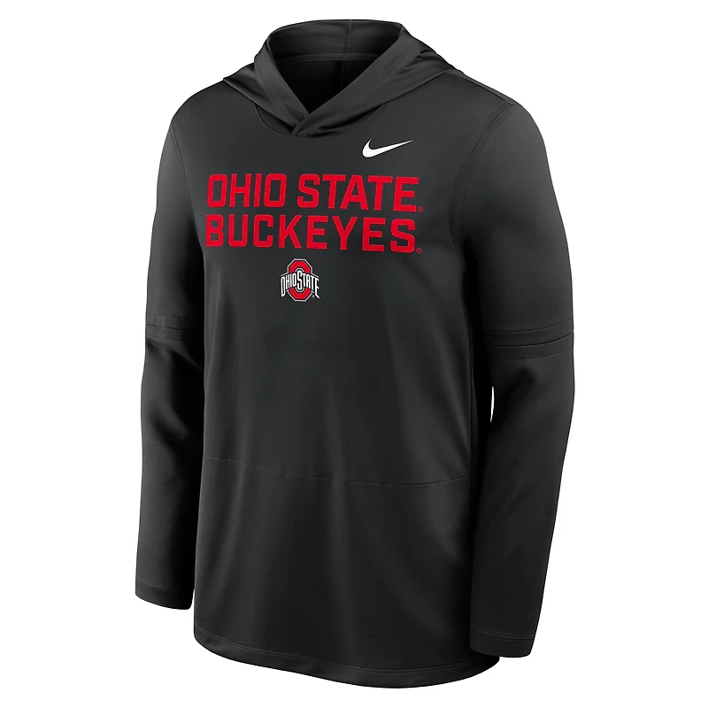 Men's Nike Black Ohio State Buckeyes 2025 Sideline Dri-FIT Long Sleeve Hoodie T-Shirt