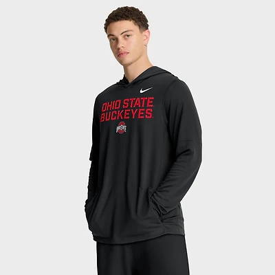 Men's Nike Black Ohio State Buckeyes 2025 Sideline Dri-FIT Long Sleeve Hoodie T-Shirt