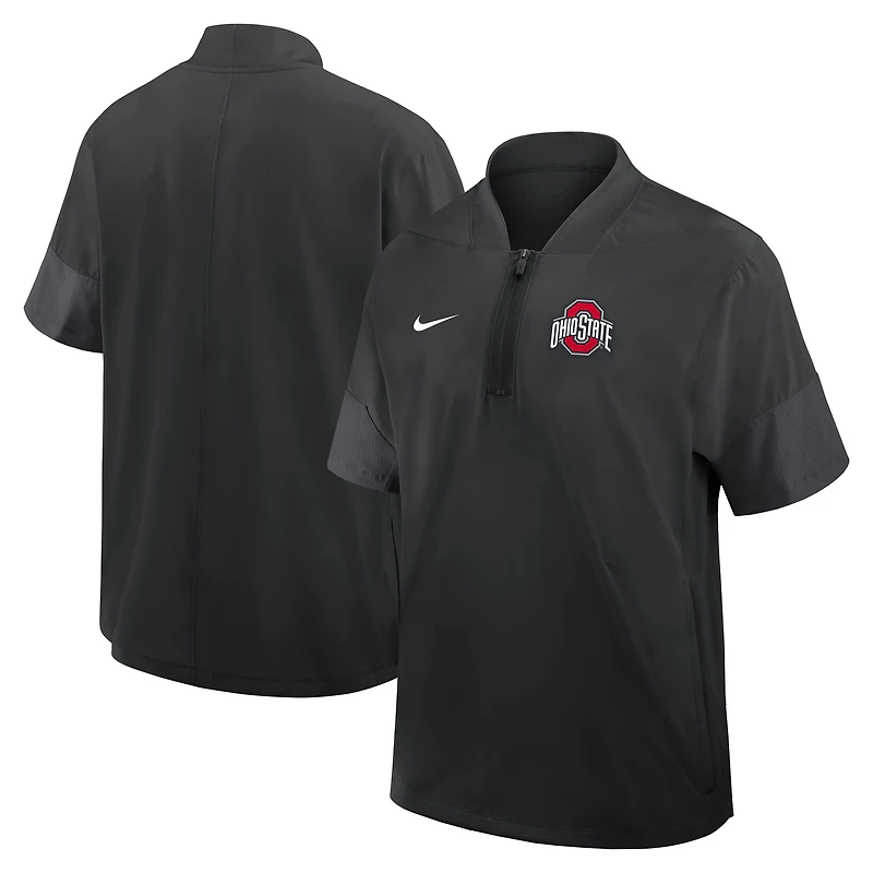 Men's Nike Black Ohio State Buckeyes 2025 Sideline Short Sleeve Quarter-Zip Dri-FIT Coach Jacket