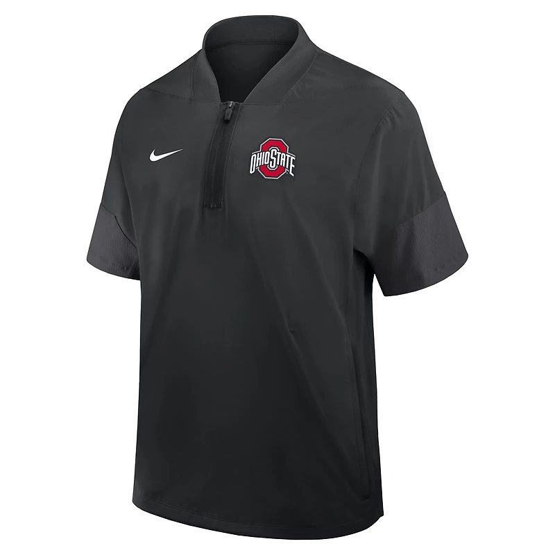 Veste d'entraîneur Nike noire pour homme Ohio State Buckeyes 2025 Sideline à manches courtes et fermeture éclair au quart Dri-FIT