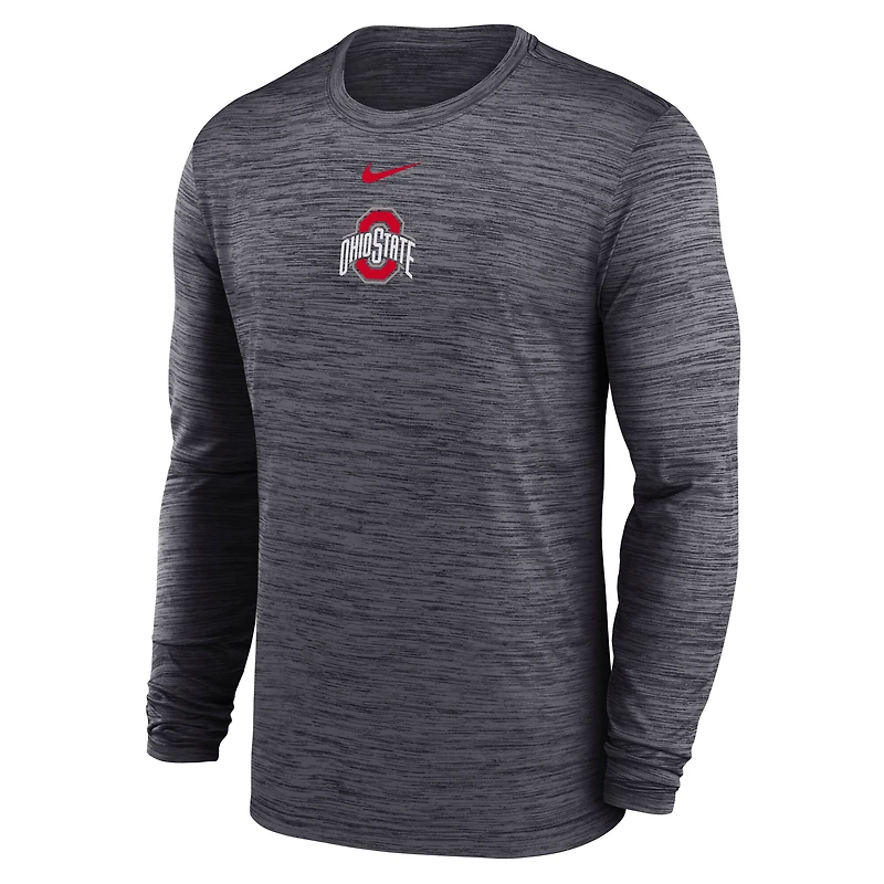 Men's Nike Black Ohio State Buckeyes 2025 Sideline Velocity Dri-FIT Long Sleeve T-Shirt