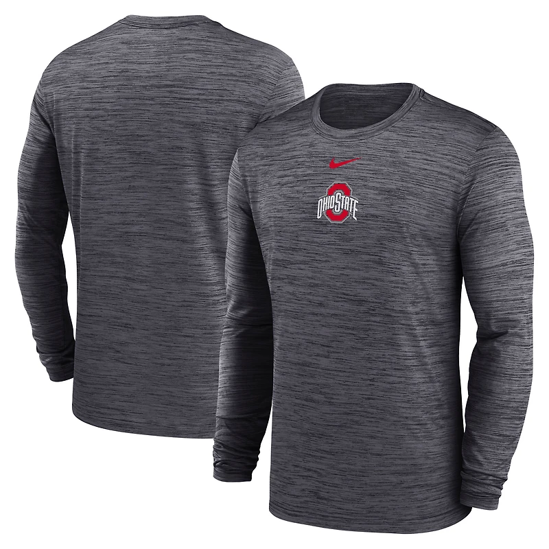 Men's Nike Black Ohio State Buckeyes 2025 Sideline Velocity Dri-FIT Long Sleeve T-Shirt
