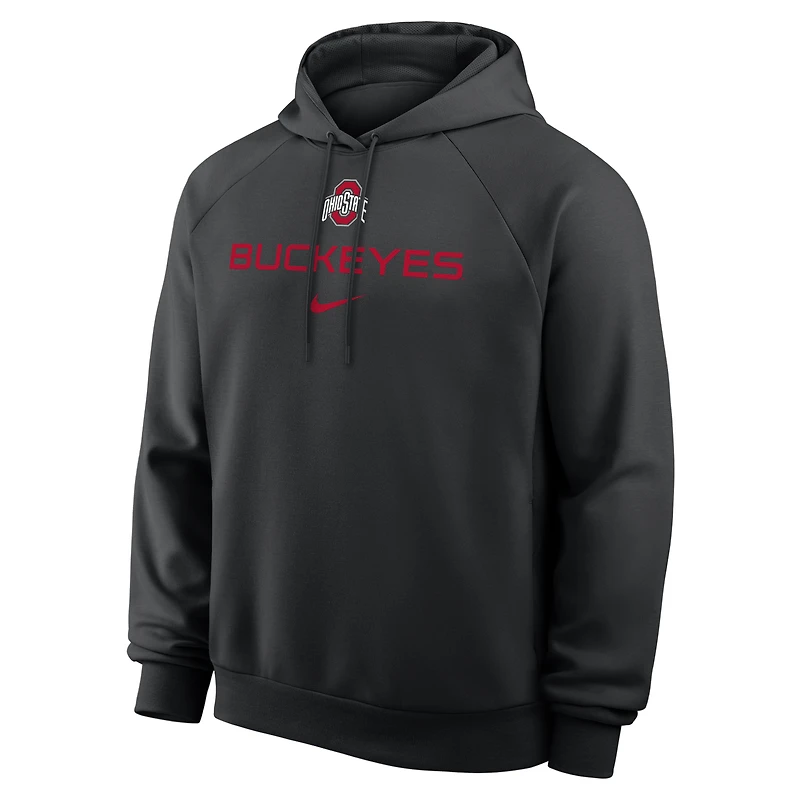 Men's Nike Black Ohio State Buckeyes Premium Performance Raglan Dri-FIT Hoodie