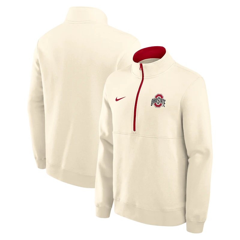Men's Nike Cream Ohio State Buckeyes Primetime Club Fleece Half-Zip Pullover