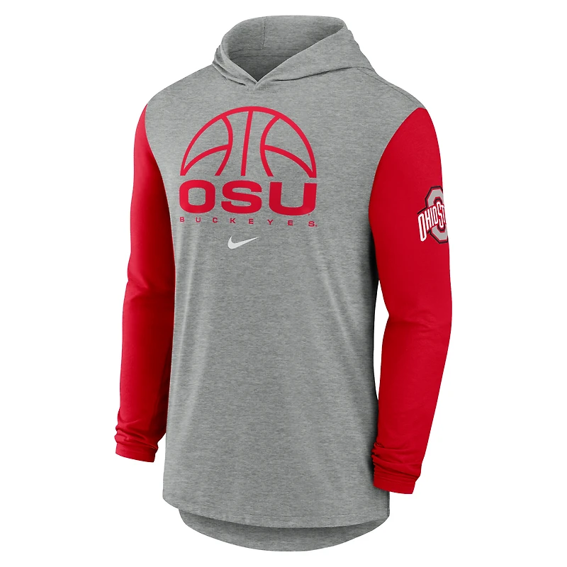 T-shirt à capuche manches longues Nike Ohio State Buckeyes gris/écarlate pour homme