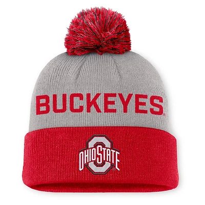 Bonnet à revers Nike gris/écarlate Ohio State Buckeyes Primetime Peak pour homme avec pompon