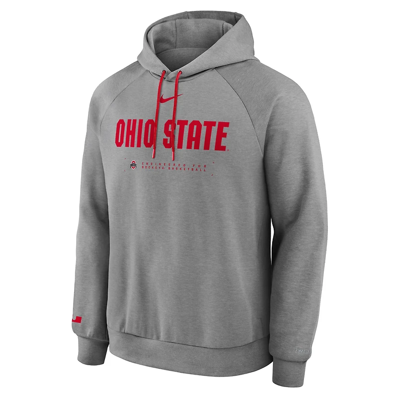 Men's Nike Gray Ohio State Buckeyes 2025 Courtside Basketball Practice Raglan Dri-FIT Hoodie