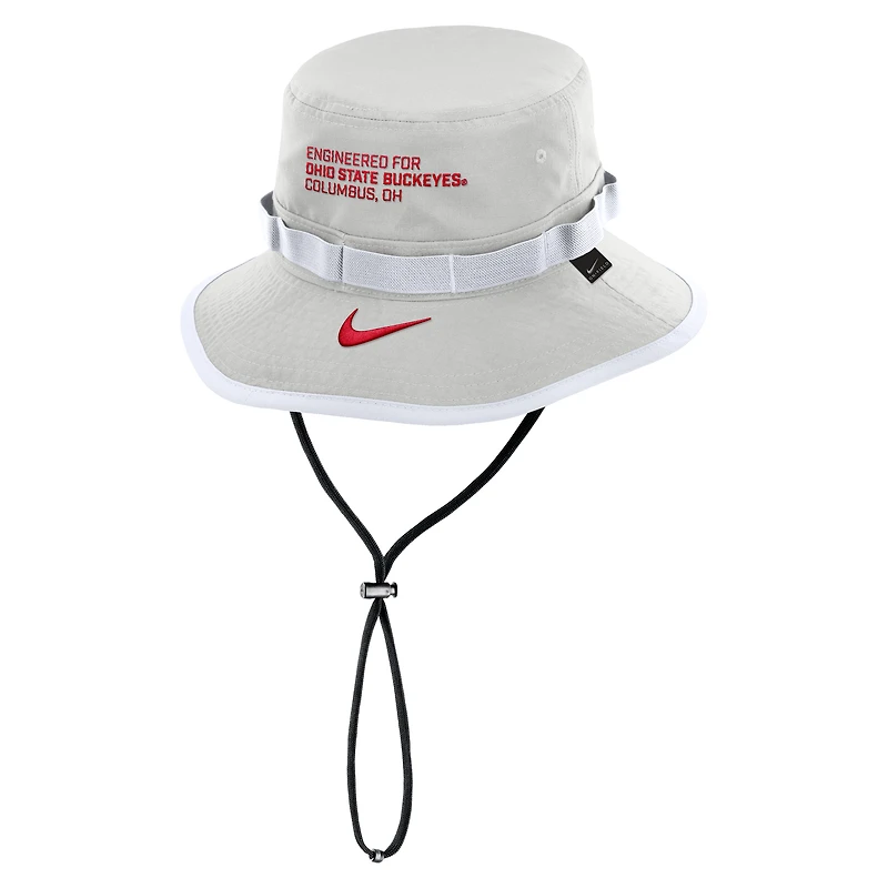 Men's Nike Gray Ohio State Buckeyes 2025 Sideline Apex Boonie Performance Bucket Hat