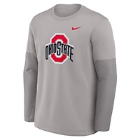 Men's Nike Gray Ohio State Buckeyes 2025 Sideline Coach Therma-FIT Long Sleeve T-Shirt