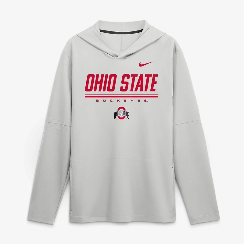 Men's Nike Scarlet Ohio State Buckeyes 2026 Sideline Lightweight Long Sleeve Hooded Dri-FIT Top