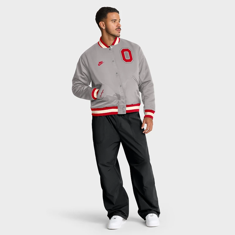 Men's Nike Gray Ohio State Buckeyes Legacy Full-Snap Bomber Jacket