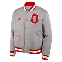 Veste aviateur Nike grise à boutons-pression pour homme Ohio State Buckeyes Legacy