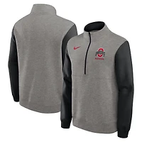 Pull en molleton demi-zippé Nike Ohio State Buckeyes Club pour homme, gris chiné/noir