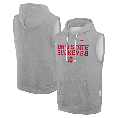 Men's Nike Heather Gray Ohio State Buckeyes 2025 Sideline Performance Sleeveless Pullover Hoodie
