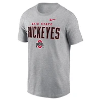 Men's Nike Heather Gray Ohio State Buckeyes Campus 2-Hit Primary Mascot T-Shirt