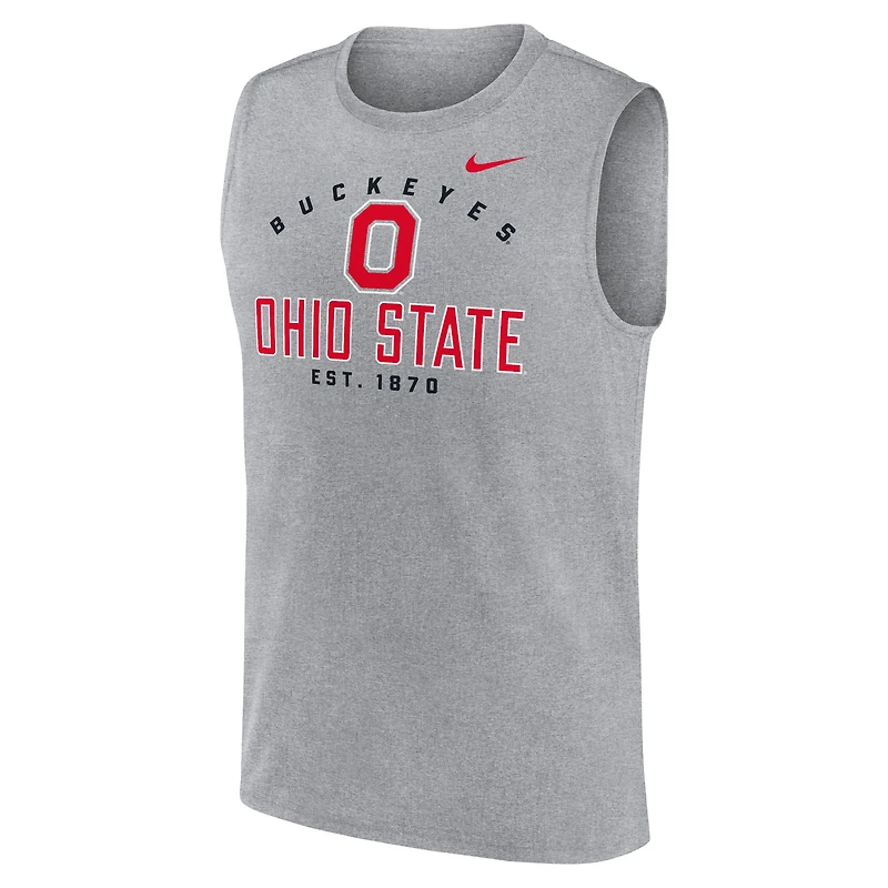 Men's Nike Heather Gray Ohio State Buckeyes Primetime Legend Dri-FIT Muscle Tank Top