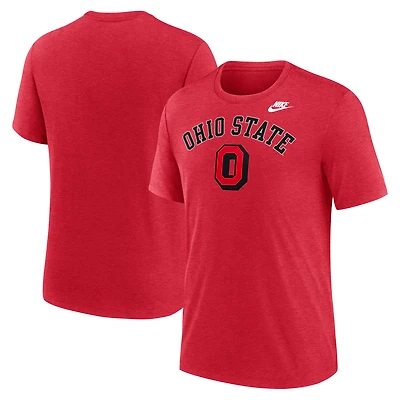 T-shirt Nike Heather Scarlet pour homme, motif tricolore Legacy Arch des Ohio State Buckeyes