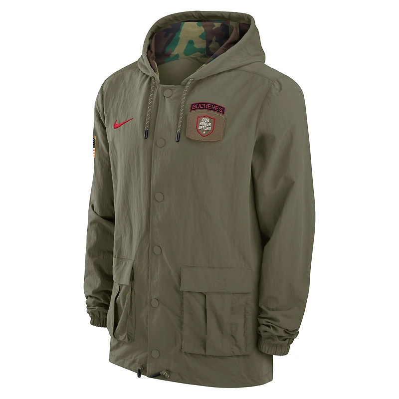 Veste militaire à capuche boutons-pression Nike Olive Ohio State Buckeyes 2024 pour homme