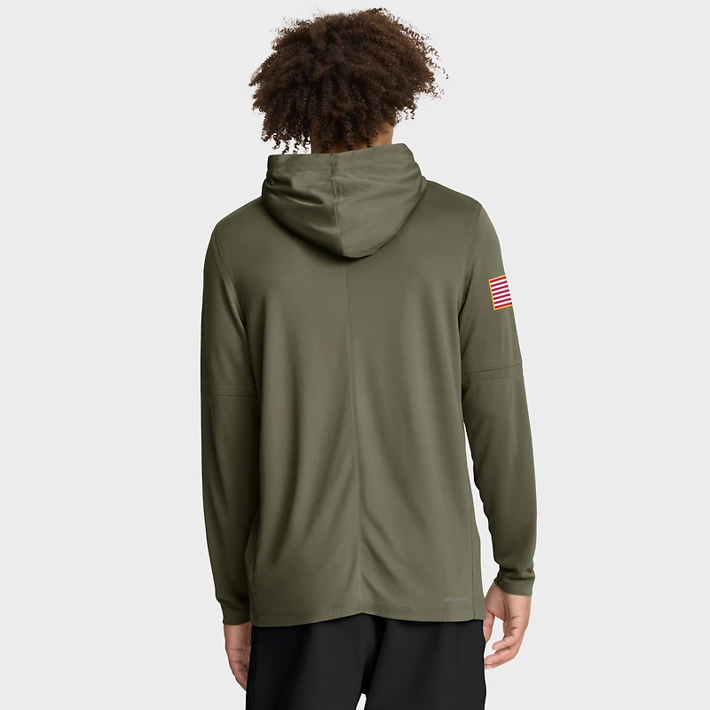 Men's Nike Olive Ohio State Buckeyes 2025 Military Appreciation Dri-FIT Long Sleeve Hoodie T-Shirt