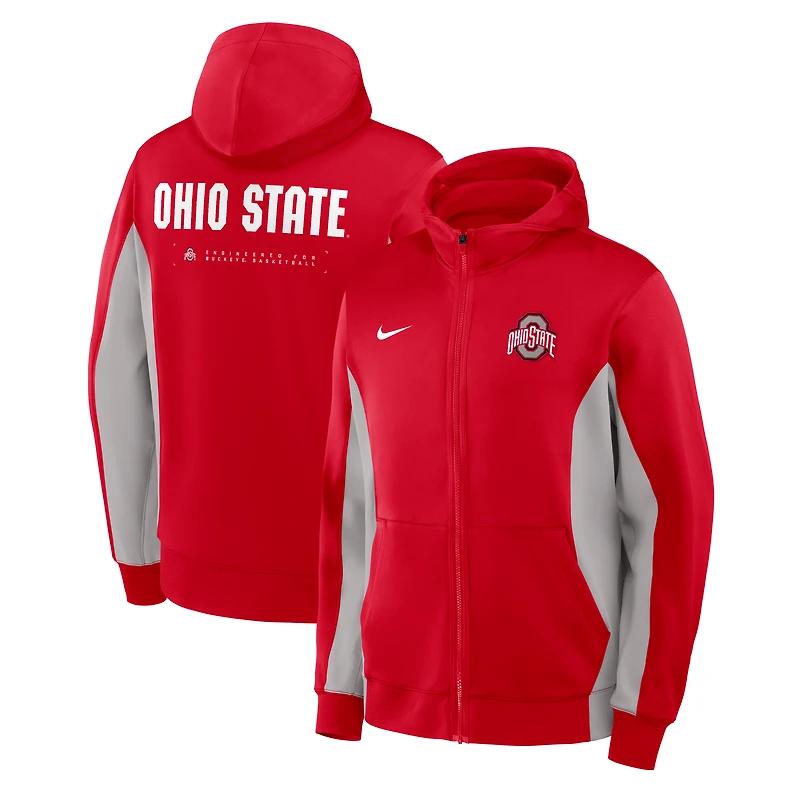 Veste à capuche zippée Nike Dri-FIT Game pour homme, couleur écarlate/gris, Ohio State Buckeyes