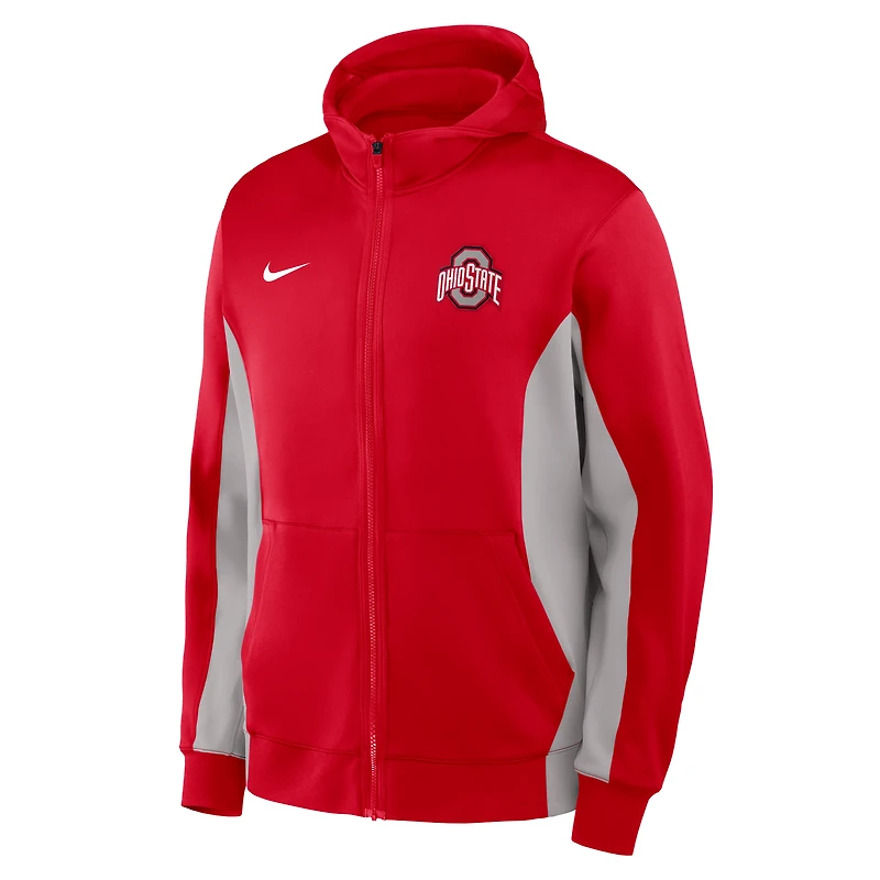 Veste à capuche zippée Nike Dri-FIT Game pour homme, couleur écarlate/gris, Ohio State Buckeyes