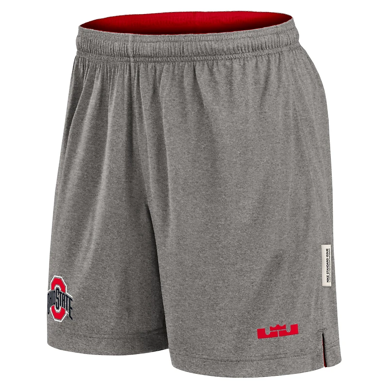 Short réversible Nike pour homme Ohio State Buckeyes Scarlet/Heather Grey