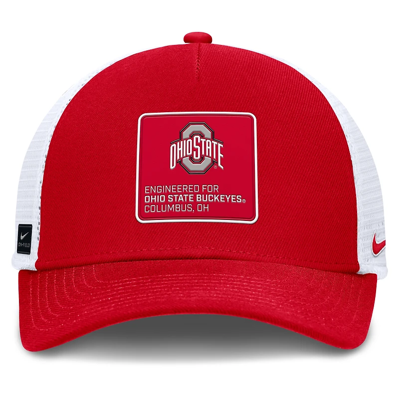 Casquette ajustable Nike On-Field Rise Engineered Trucker pour homme, couleur écarlate/blanc, Ohio State Buckeyes 2025