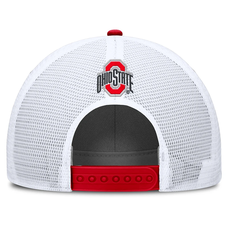 Casquette ajustable Nike pour homme, couleur écarlate/blanc, Ohio State Buckeyes 2025 On-Field Rise Patch Trucker