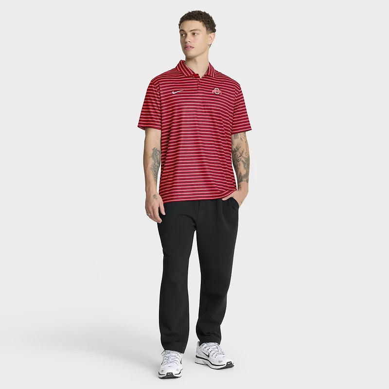 Men's Nike Scarlet Ohio State Buckeyes 2025 Coaches Premium Tour Stripe Dri-FIT Polo