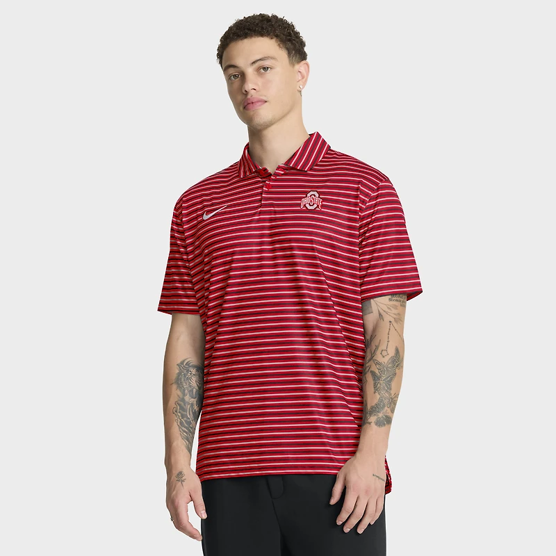 Men's Nike Scarlet Ohio State Buckeyes 2025 Coaches Premium Tour Stripe Dri-FIT Polo