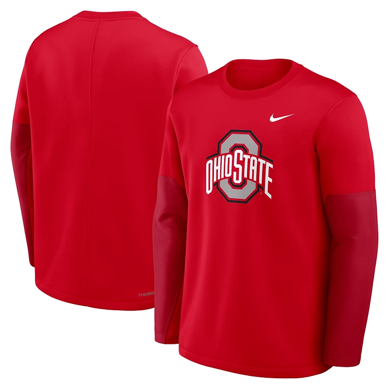 Men's Nike Scarlet Ohio State Buckeyes 2025 Sideline Coach Therma-FIT Long Sleeve T-Shirt