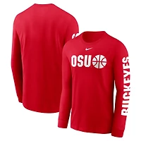 T-shirt à manches longues Nike Scarlet Ohio State Buckeyes pour homme avec logo de l'équipe basket-ball Icon Two-Hit