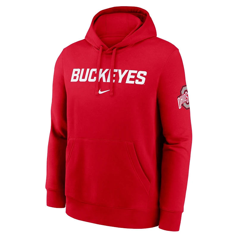 Men's Nike Scarlet Ohio State Buckeyes Nickname Club Fleece Pullover Hoodie