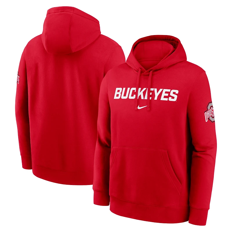 Sweat à capuche en polaire Nike Scarlet Ohio State Buckeyes Nickname Club pour homme