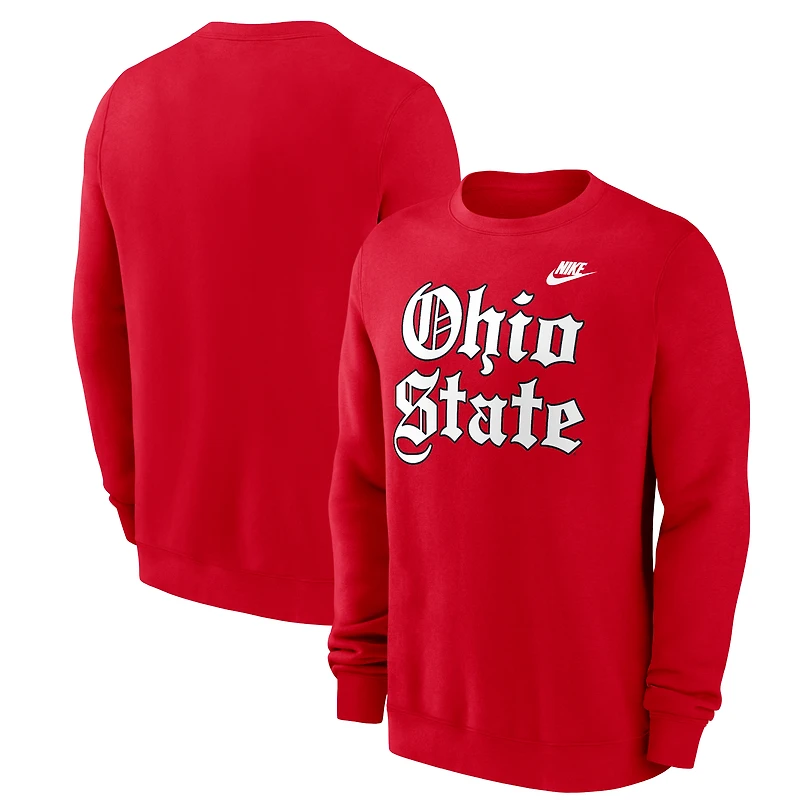 Men's Nike Scarlet Ohio State Buckeyes Old English Script Club Fleece Pullover Sweatshirt