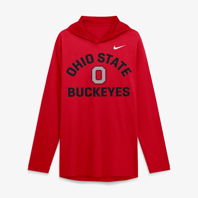 Men's Nike Scarlet Ohio State Buckeyes Primetime Arch Tri-Blend Dri-FIT Long Sleeve Hooded T-Shirt
