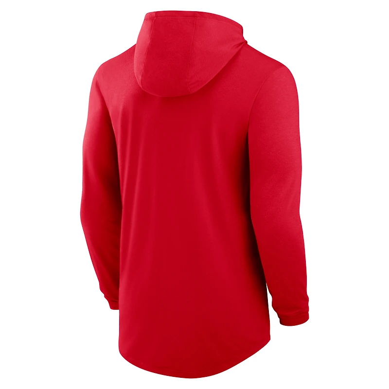 Men's Nike Scarlet Ohio State Buckeyes Primetime Tri-Blend Dri-FIT Long Sleeve Hoodie T-Shirt