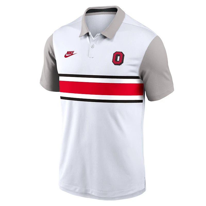 Men's Nike White/Gray Ohio State Buckeyes Athletic Prep Legacy Logo Vapor Dri-FIT Polo