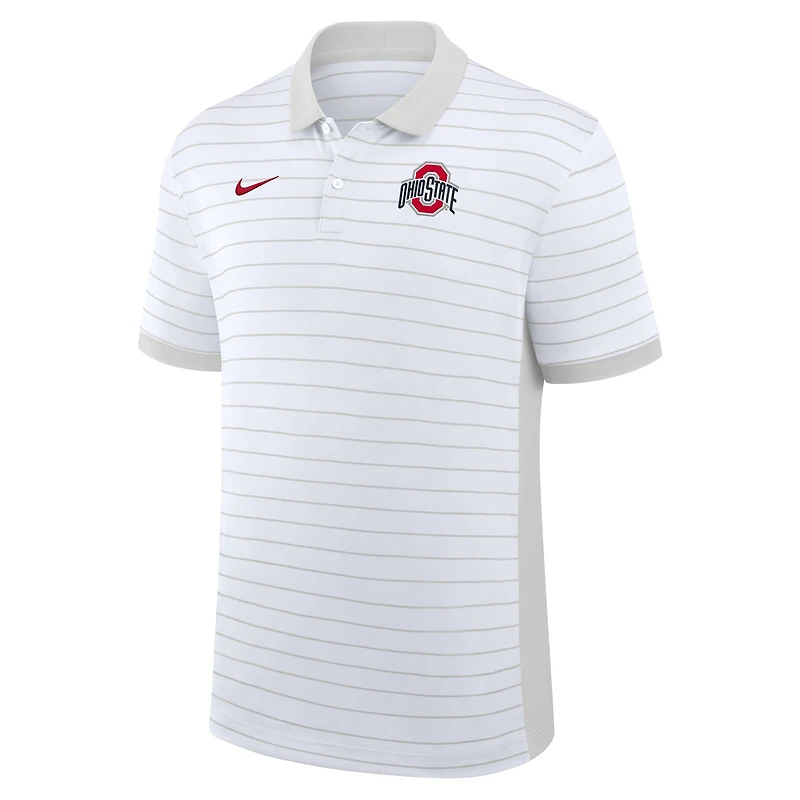 Men's Nike White Ohio State Buckeyes 2025 Early Season Coaches Sideline Victory Stripe Dri-FIT Polo