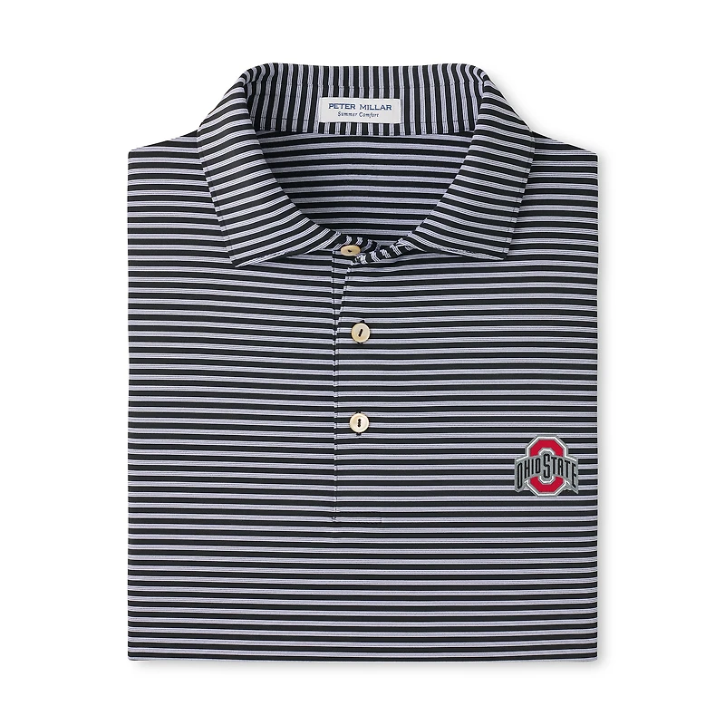 Men's Peter Millar Black Ohio State Buckeyes Tiebreaker Performance Jersey Stripe Polo