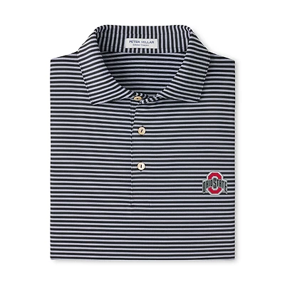Men's Peter Millar Black Ohio State Buckeyes Tiebreaker Performance Jersey Stripe Polo