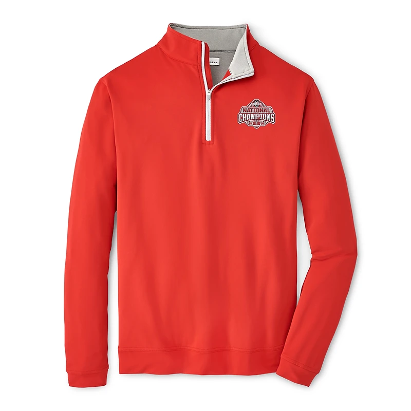 Maillot de football universitaire Peter Millar Scarlet Ohio State Buckeyes pour hommes, champions nationaux des éliminatoires 2024, Perth Solid Performance Quarter-Zip