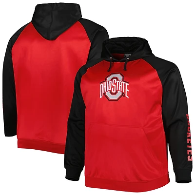 Sweat à capuche en polaire raglan Scarlet Ohio State Buckeyes Big & Tall pour homme