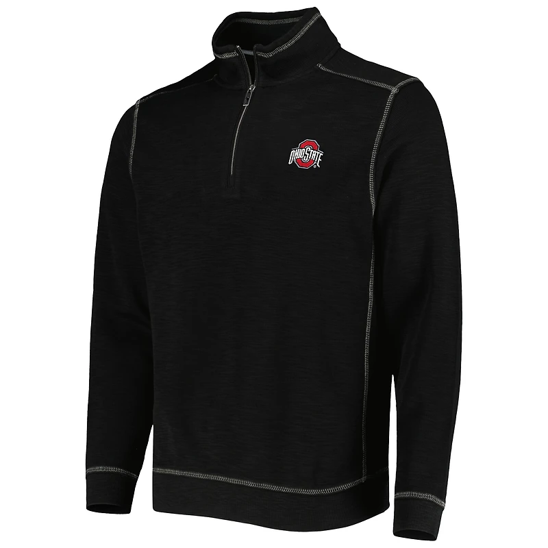 Men's Tommy Bahama Black Ohio State Buckeyes Sport Tobago Bay Tri-Blend Mock Neck Half-Zip Jacket