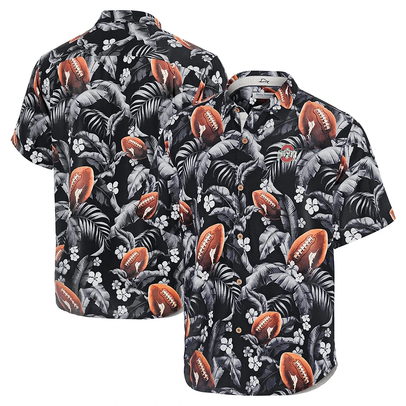Chemise boutonnée noire Tommy Bahama pour homme Ohio State Buckeyes Veracruz Cay First Down Blooms