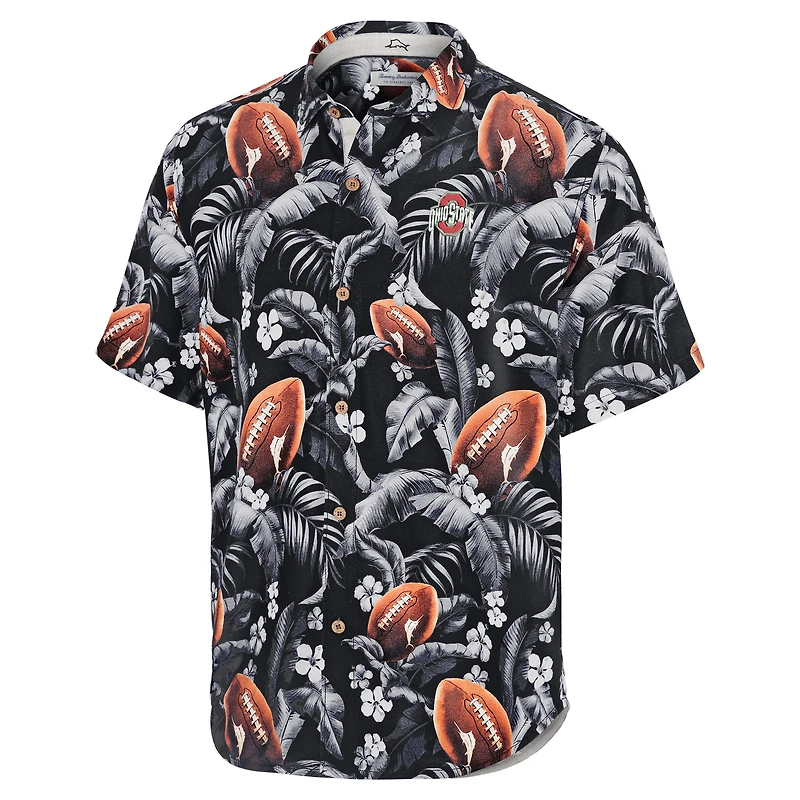 Chemise boutonnée noire Tommy Bahama pour homme Ohio State Buckeyes Veracruz Cay First Down Blooms