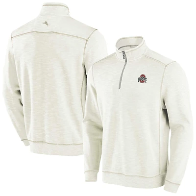 Men's Tommy Bahama Cream Ohio State Buckeyes Tobago Bay Half-Zip Tri-Blend Top